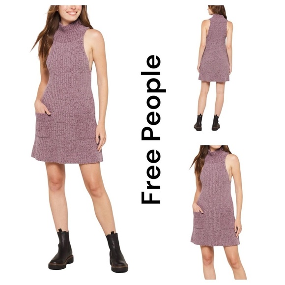 Free People Women's Purple Claude Mockneck Mini Knit Dress